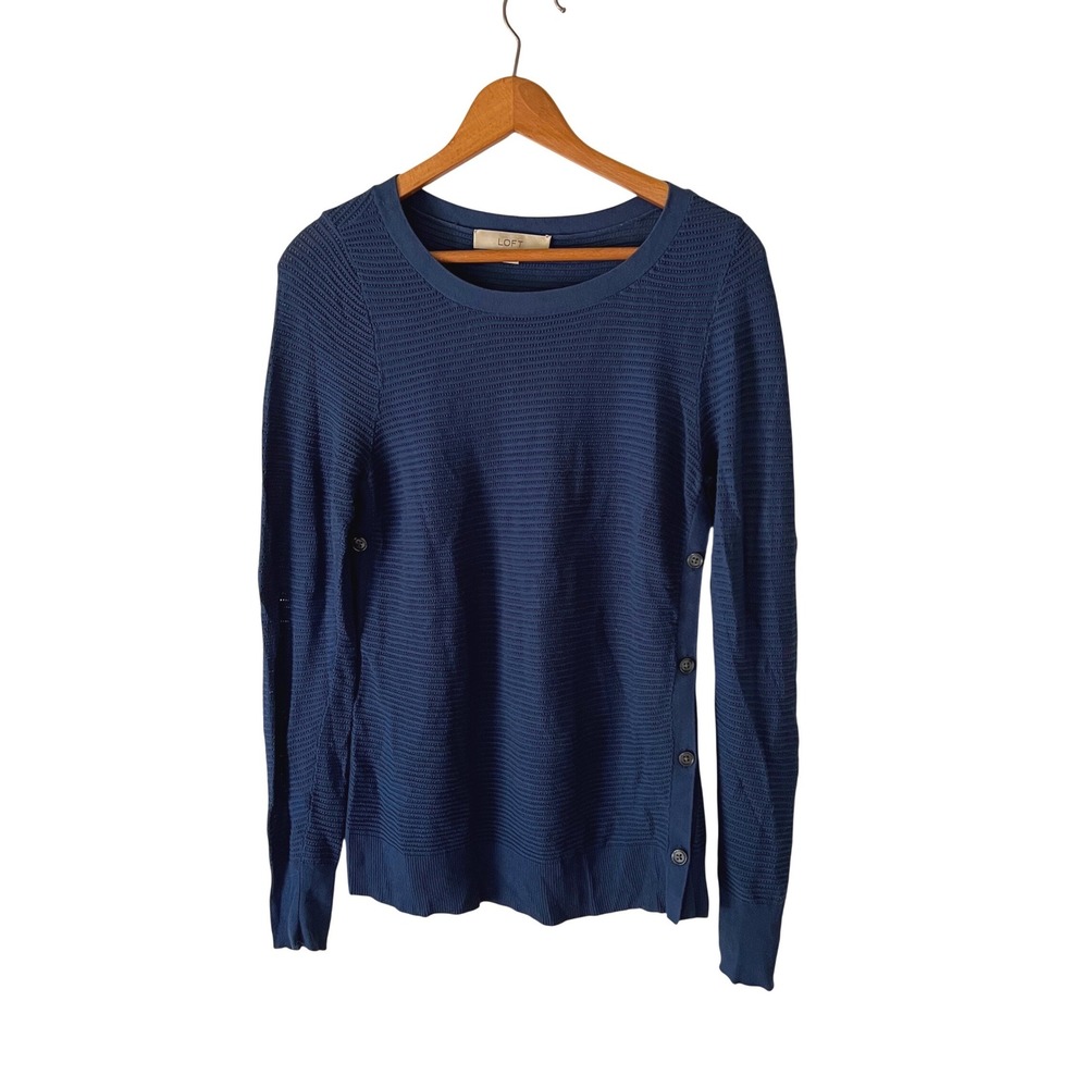 Loft Semi Sheer Knit Top Side Button Long Sleeve Shirt XS Office Work Semi Sheer